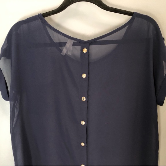 Live 4 Truth Sheer Navy Blouse/Top, Sz L - Picture 4 of 11